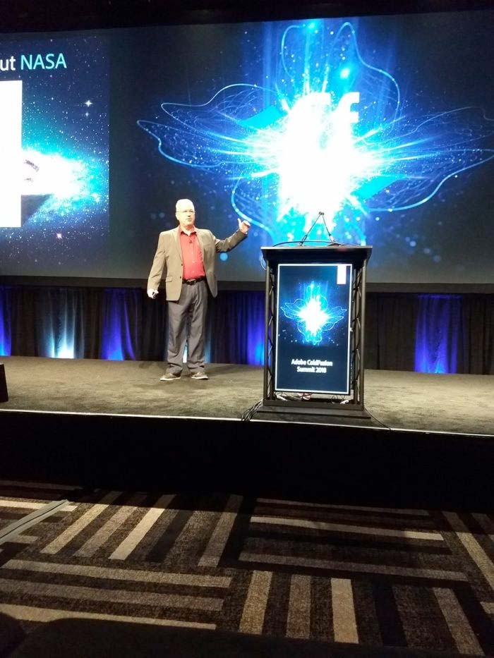 Joe Homan delivers a keynote presentation at the Adobe ColdFusion Summit 2018 in Las Vegas.